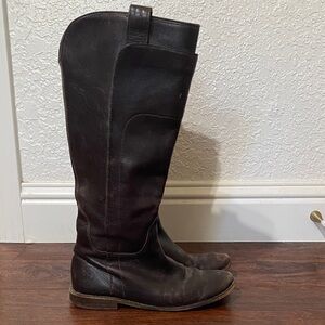 Frye Tall Leather Riding Boots in Dark Brown